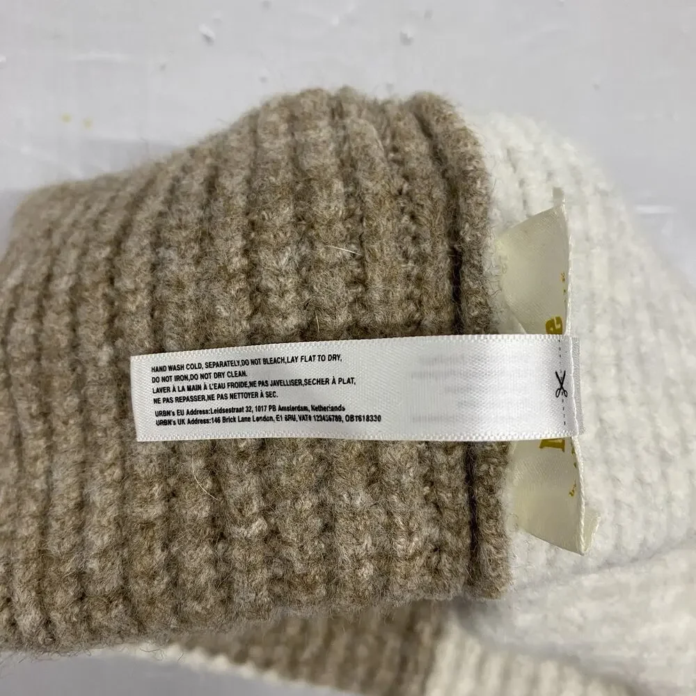 Maeve Anthropologie Womens Hat Cream Taupe Colorblock Ribbed Knit Après Ski Boho